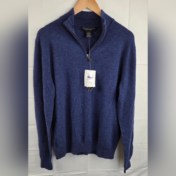 Bloomingdales Sweater Mens Large Blue Pullover 1/4 Zip Solid 100% Cashmere New - Picture 2 of 8